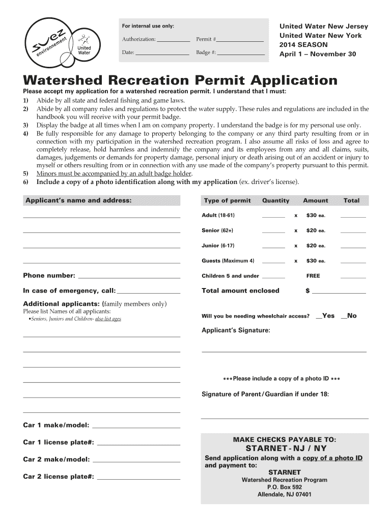  Suez Watershed Recreation Application Form 2014-2024